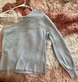 Greige Metallic Ribbed One-Shoulder Long Sleeve Sweater Top XL Silver